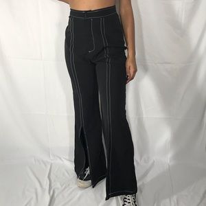 Contrast stitching flare pants black